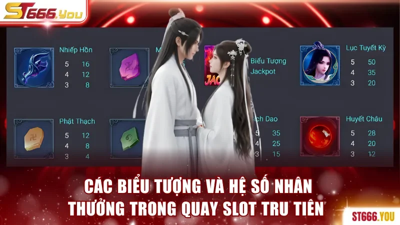 Các biểu tượng và hệ số nhân thưởng trong quay slot Tru Tiên 